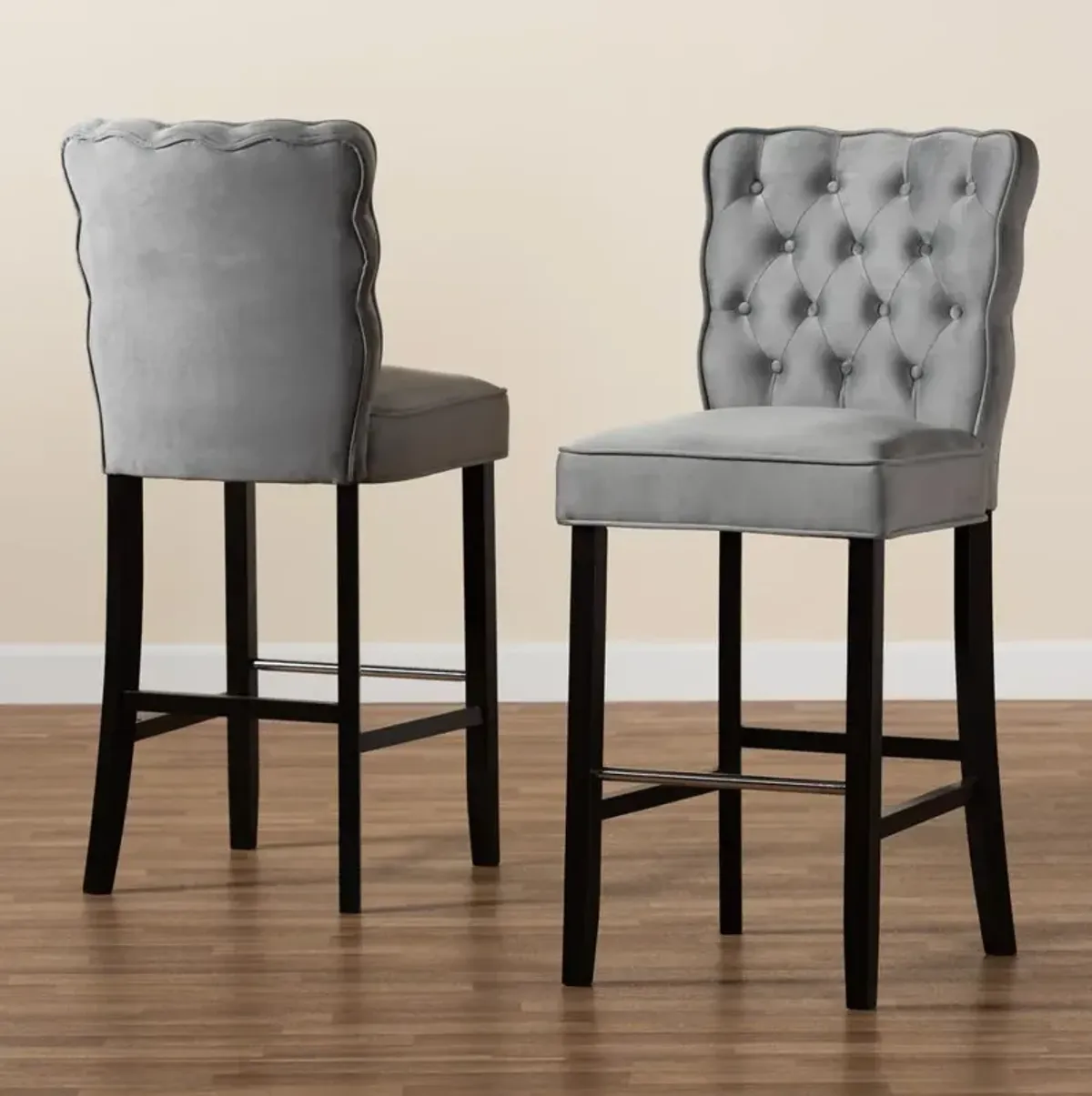 Dark Brown Finished Wood 2-Piece Bar Stool Set