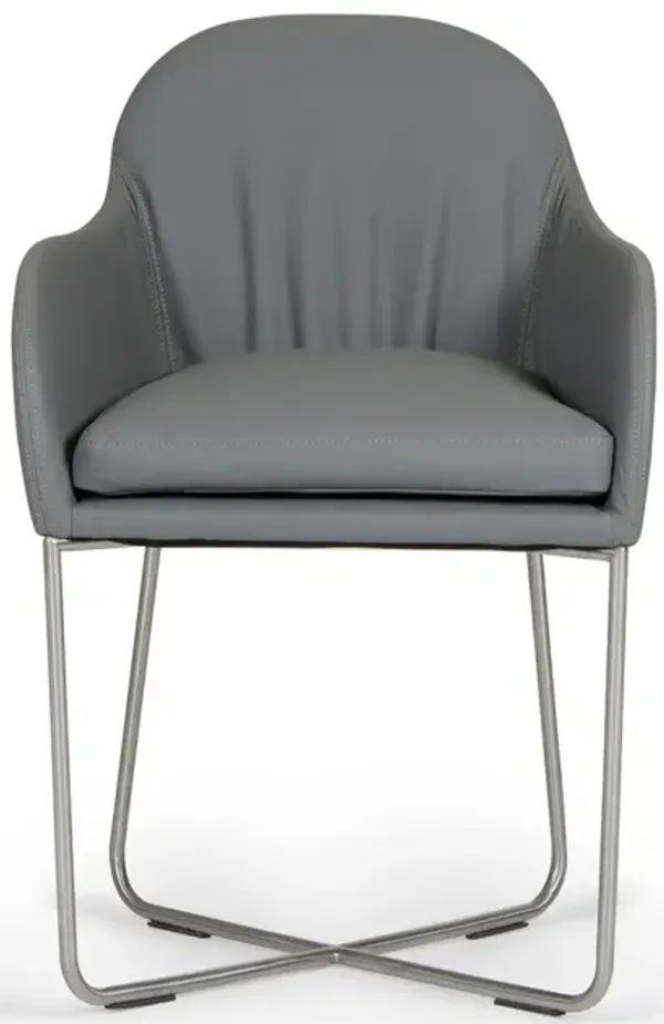 Sweeny Modern Grey Leatherette Arm Dining Chair