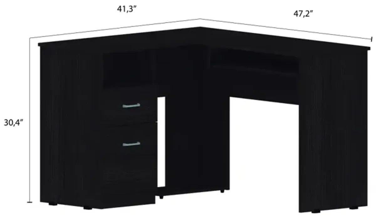 Glendale 2-Drawer 1-Shelf L-Shaped Computer Desk Black Wengue