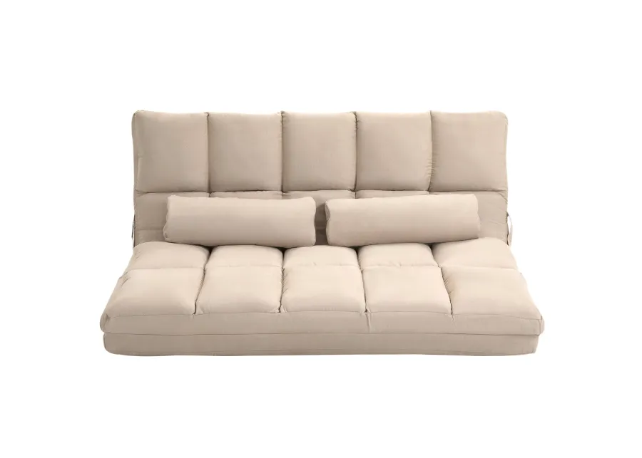 Beige Floor Sofa: Folding Convertible Couch Bed with Pillows