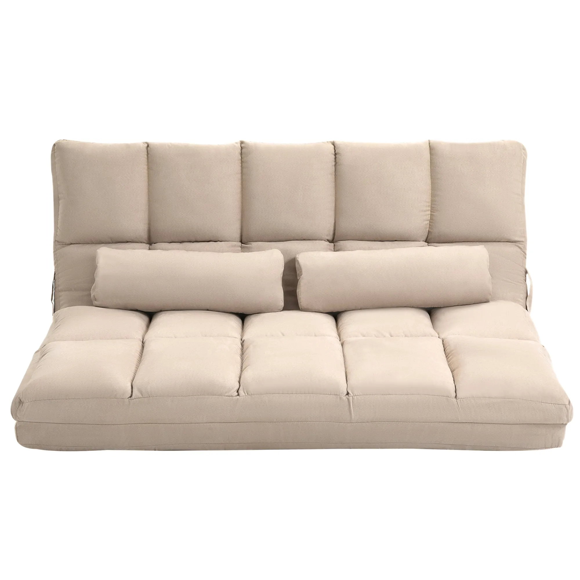 Beige Floor Sofa: Folding Convertible Couch Bed with Pillows