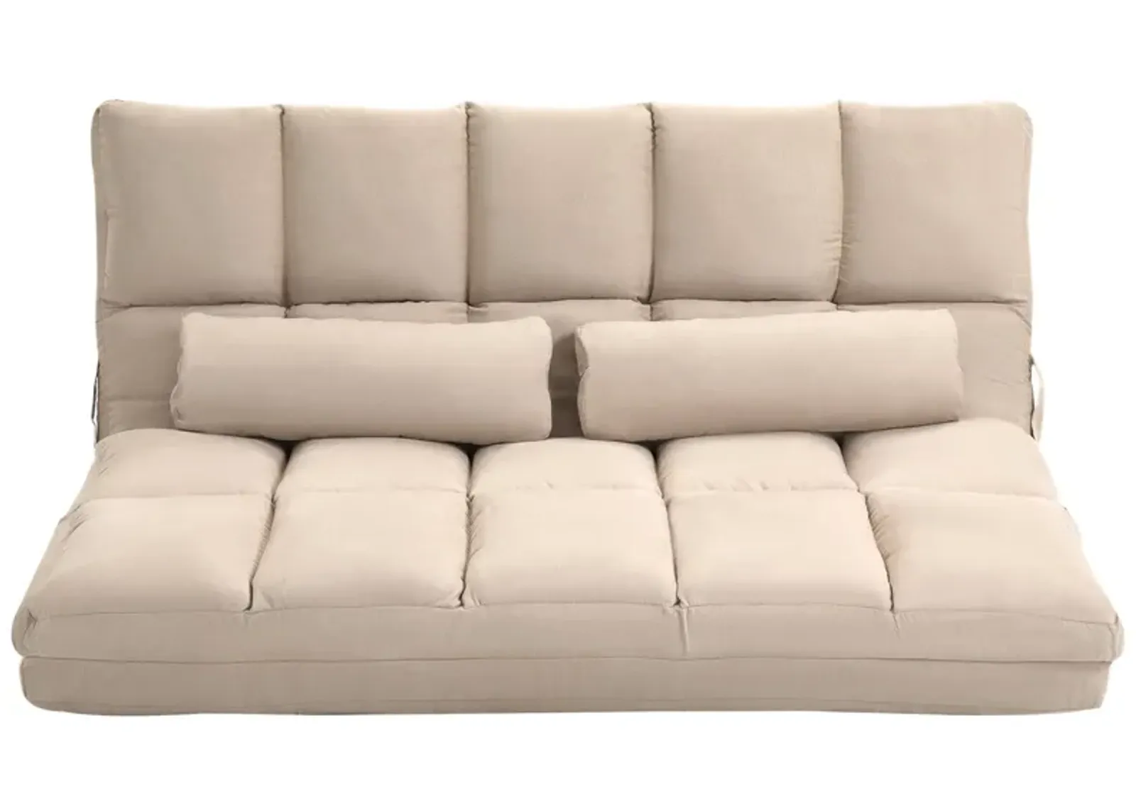 Beige Floor Sofa: Folding Convertible Couch Bed with Pillows