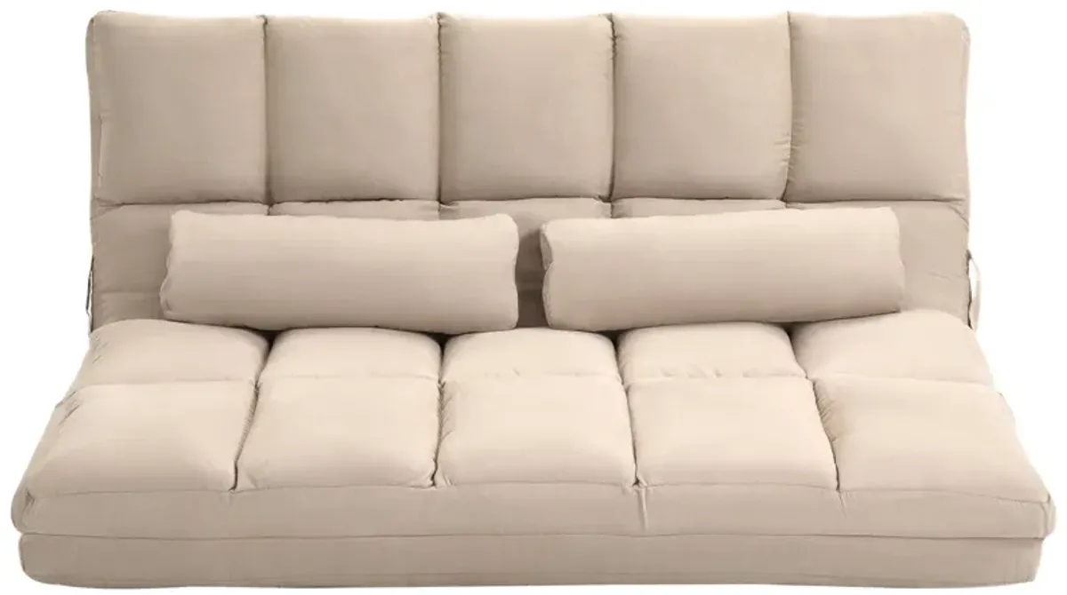 Beige Floor Sofa: Folding Convertible Couch Bed with Pillows