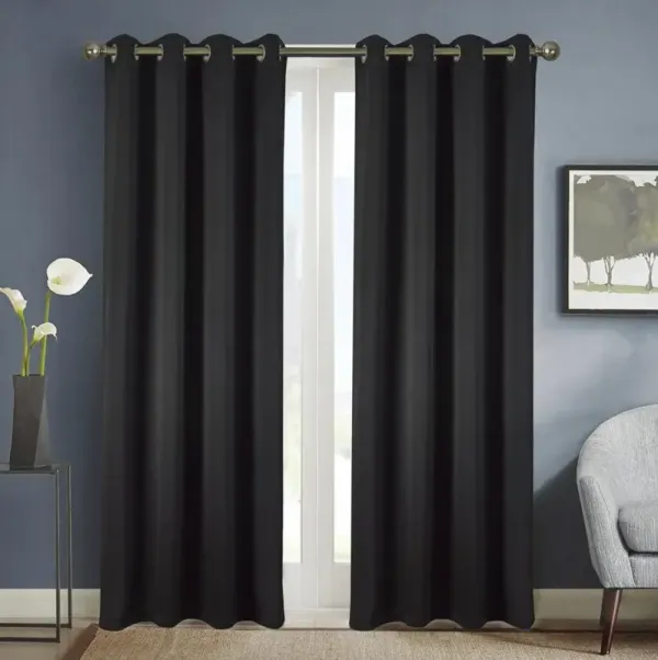 Olivia Gray Anchorage Solid Blackout Grommet Curtain Panel Pair - 54"x84", Black