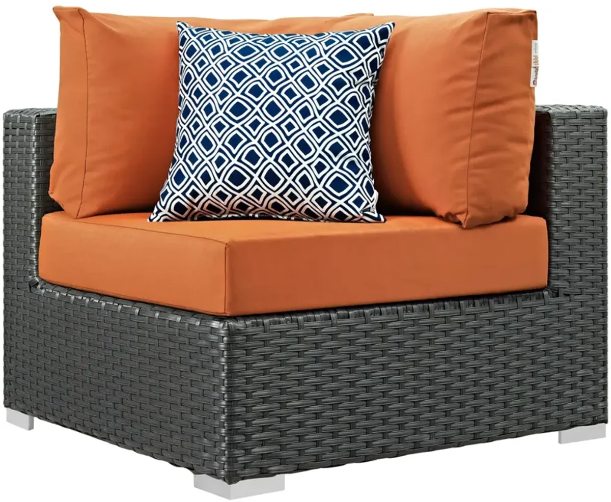 Sojourn Outdoor Patio Furniture Set - Sunbrella Cushions, Synthetic Rattan, UV Protection, Aluminum Frame - Includes Coffee Table, Armless Chairs, Corners