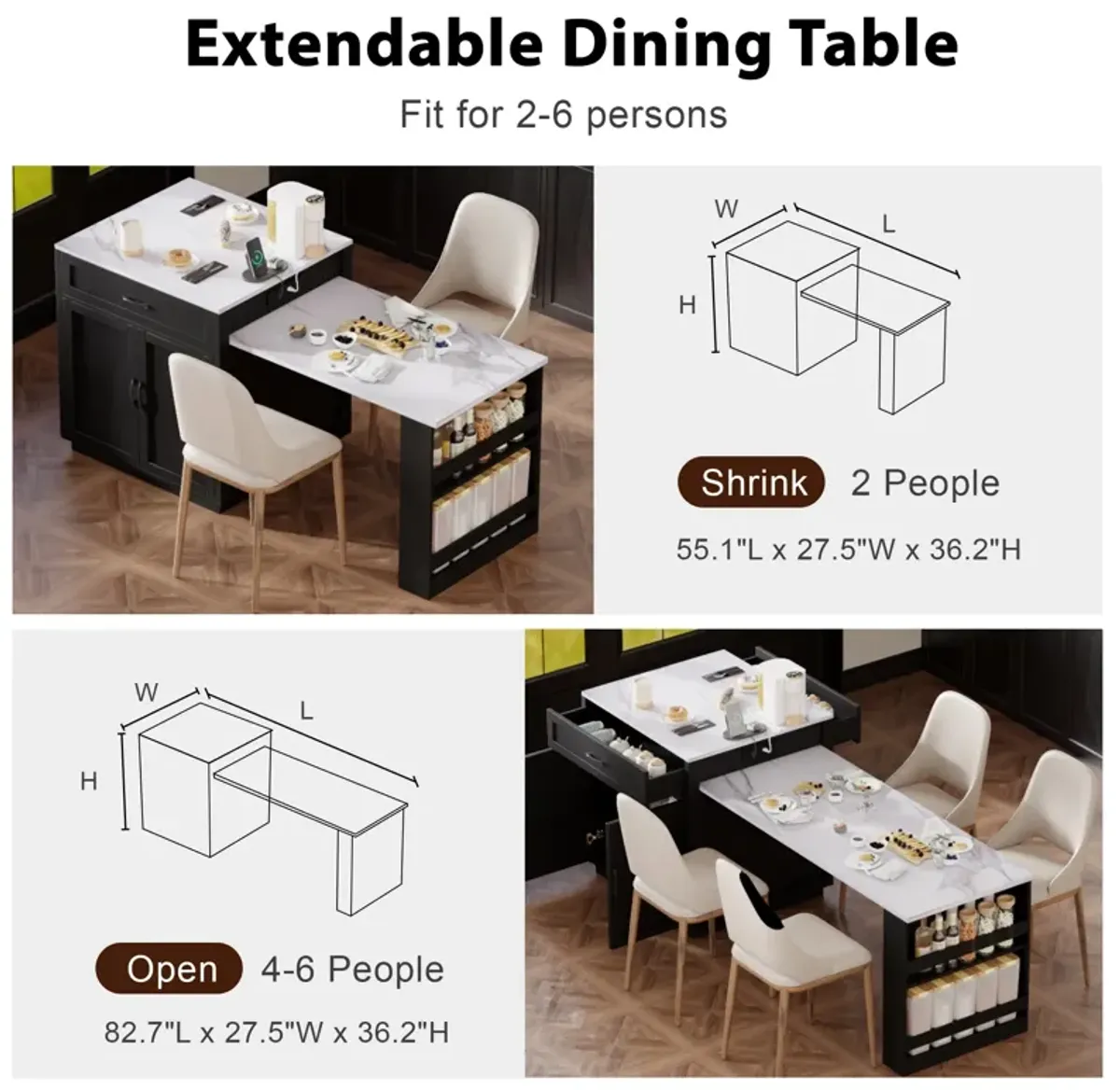 Merax Kitchen Island with Extendable Dining Table