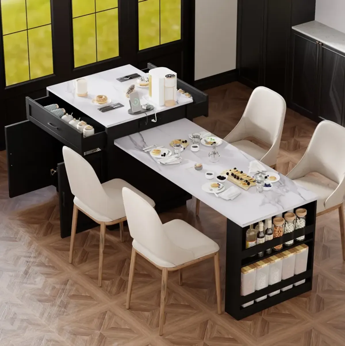 Merax Kitchen Island with Extendable Dining Table