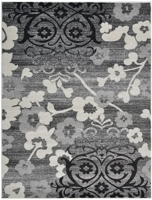 RUGSOTIC CARPETS MACHINE MADE HEATSET POLYPROPYLENE AREA RUGS - 6'7''x9', Rectangle Shape, Silver Color, Floral Modern Design,Midium Pile Machine Made Area Rugs for Living Room, Bed Room (M00046)