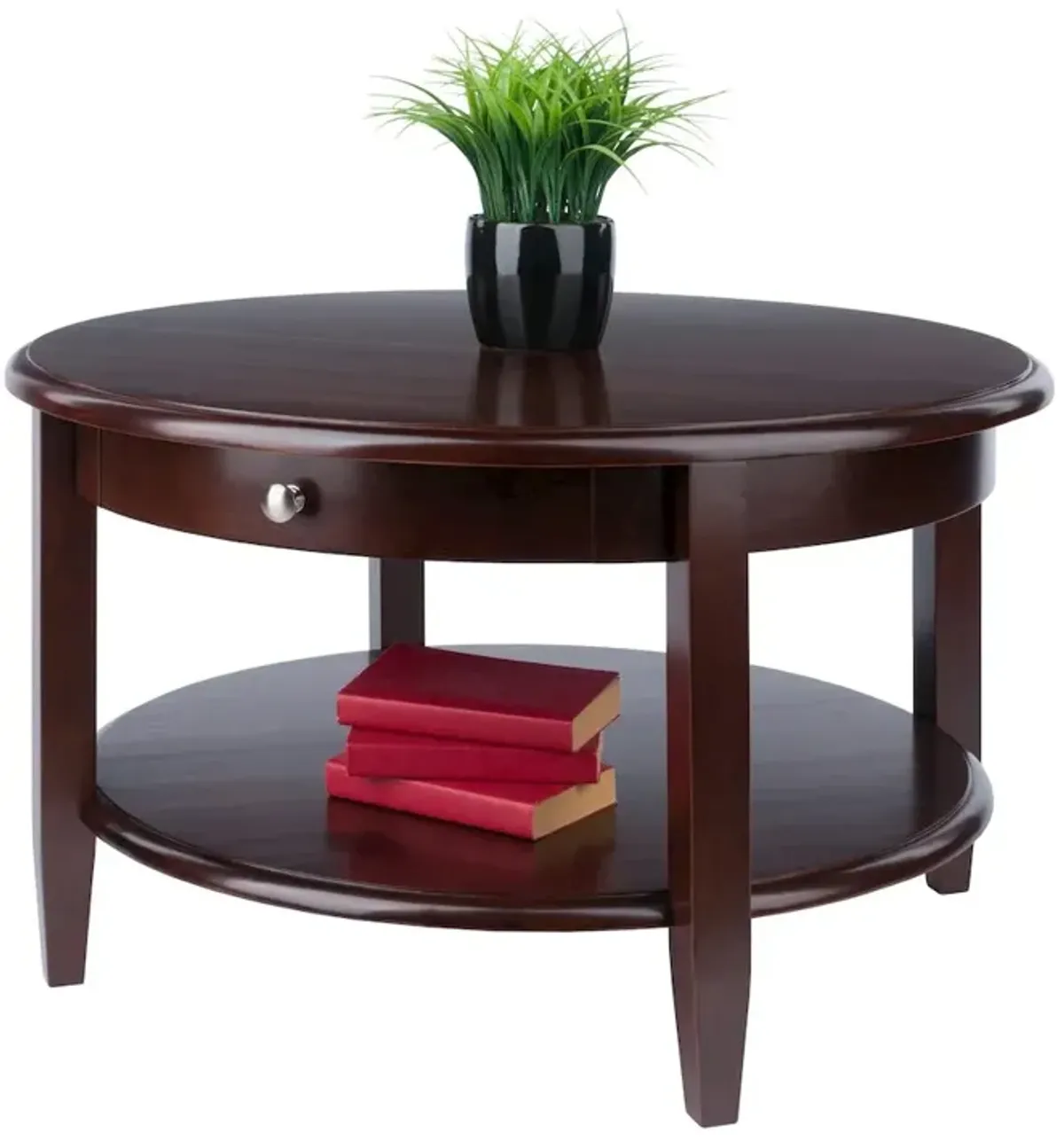 Concord Round Coffee Table with Drawer and Shelf