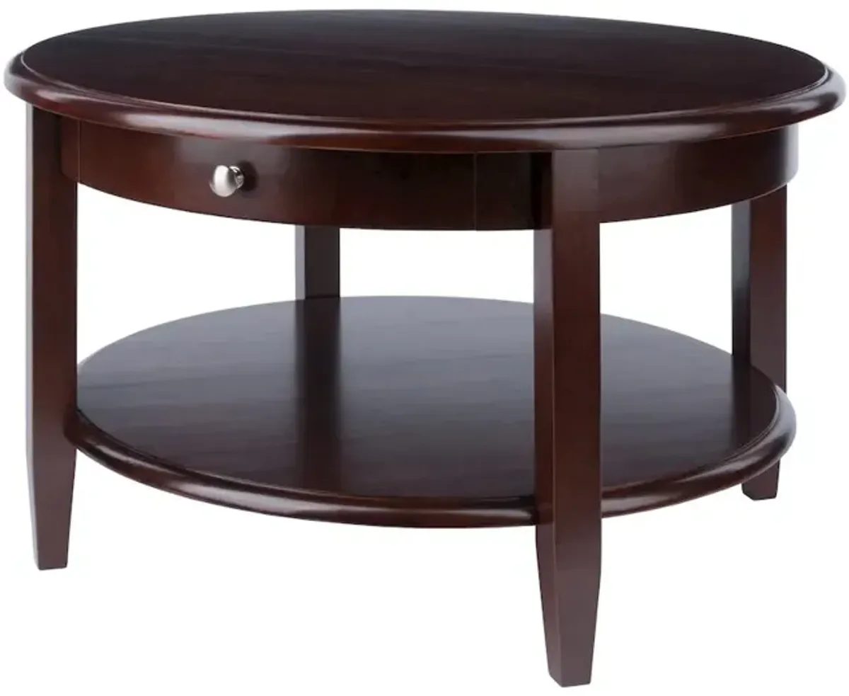 Concord Round Coffee Table with Drawer and Shelf