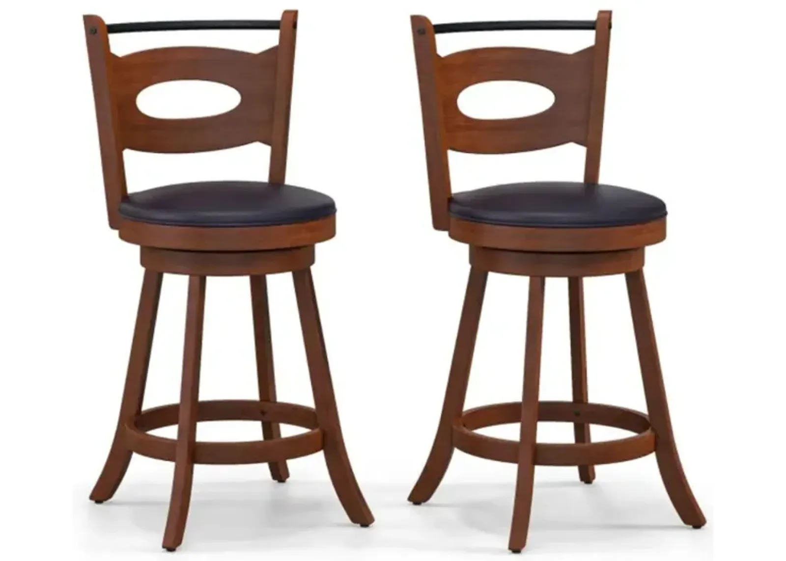 Hivvago 2 Pieces 24/29 inch Swivel Bar Stools with Curved Backrest and Seat Cushions