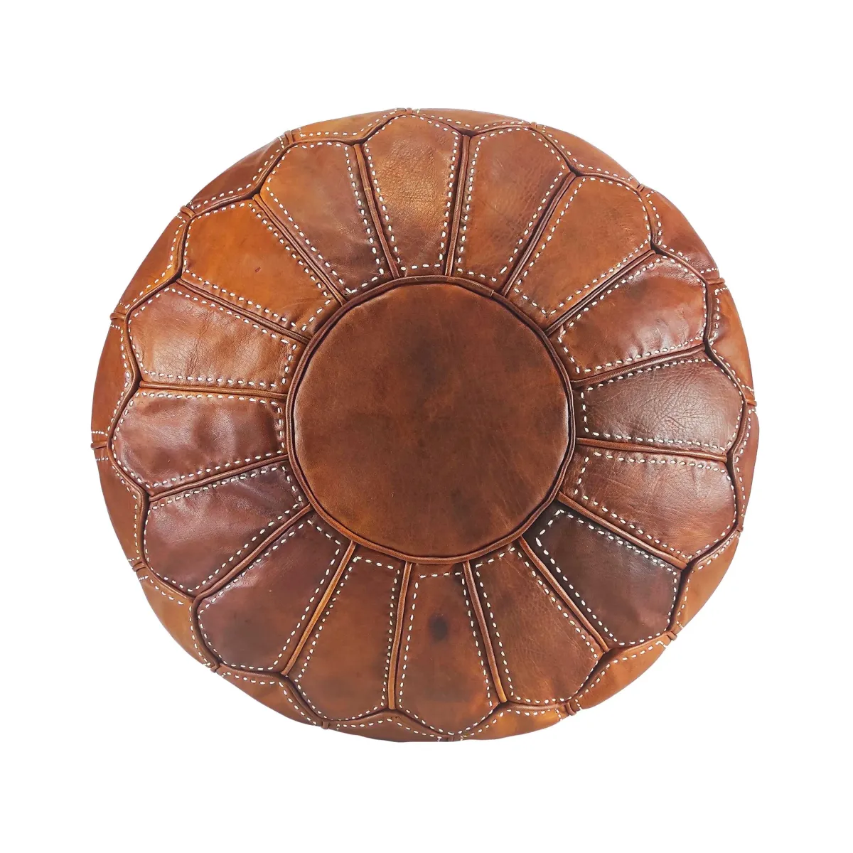 Handmade Moroccan Ottoman, Genuine Leather Pouf