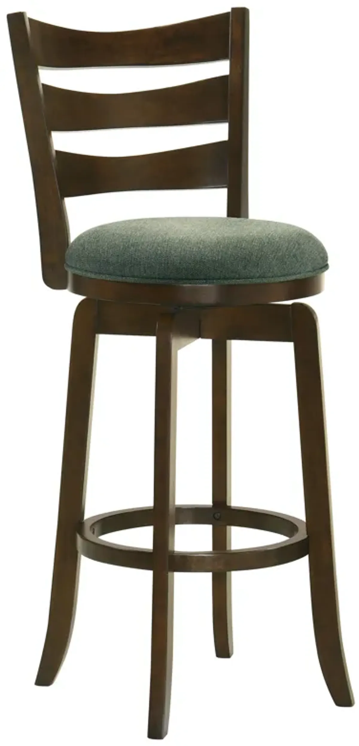 Mona Swivel Barstool Chair, Hunter Green Fabric, Dark Cherry Brown Finish - Benzara