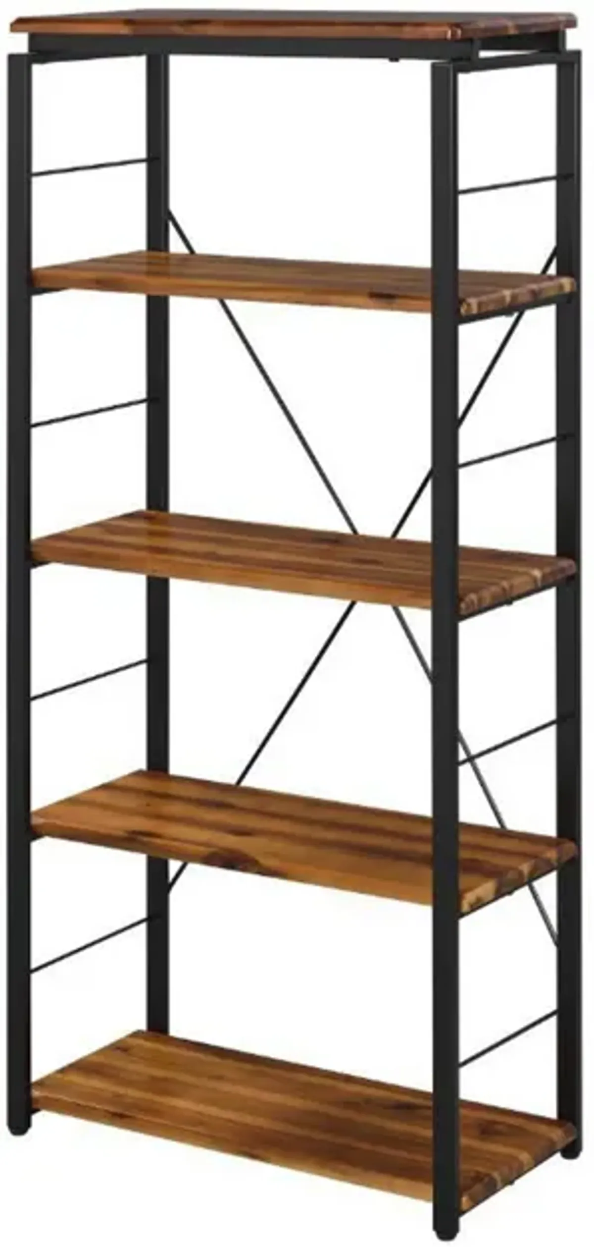 Industrial Bookshelf with 4 Shelves and Open Metal Frame, Brown and Black-Benzara