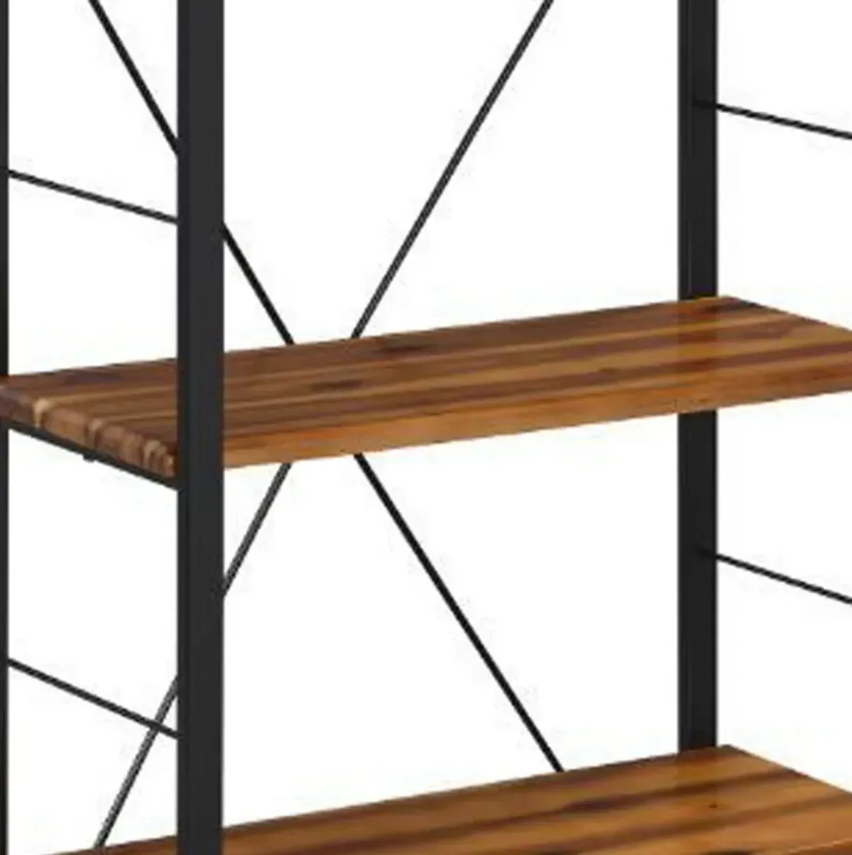 Industrial Bookshelf with 4 Shelves and Open Metal Frame, Brown and Black-Benzara