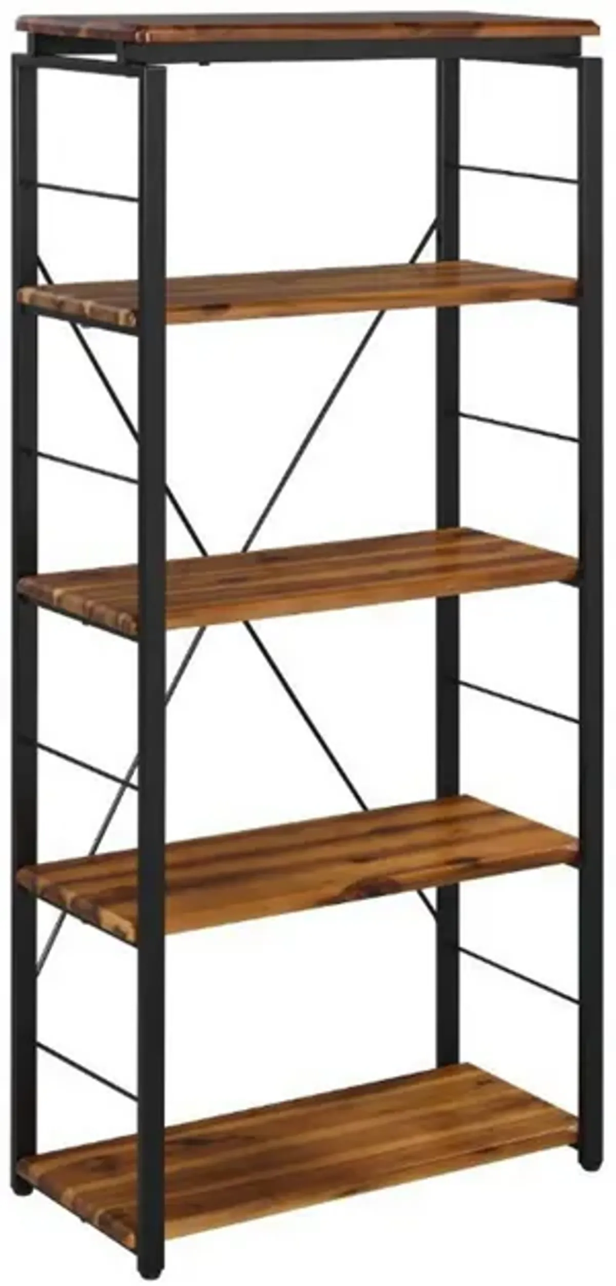 Industrial Bookshelf with 4 Shelves and Open Metal Frame, Brown and Black-Benzara