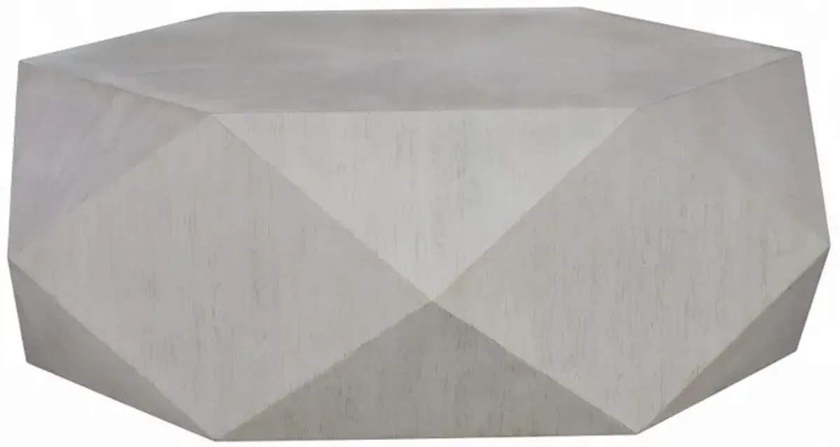 Hano Coffee Table, White Rubberwood, 50 Inch, Geometric Plinth Base