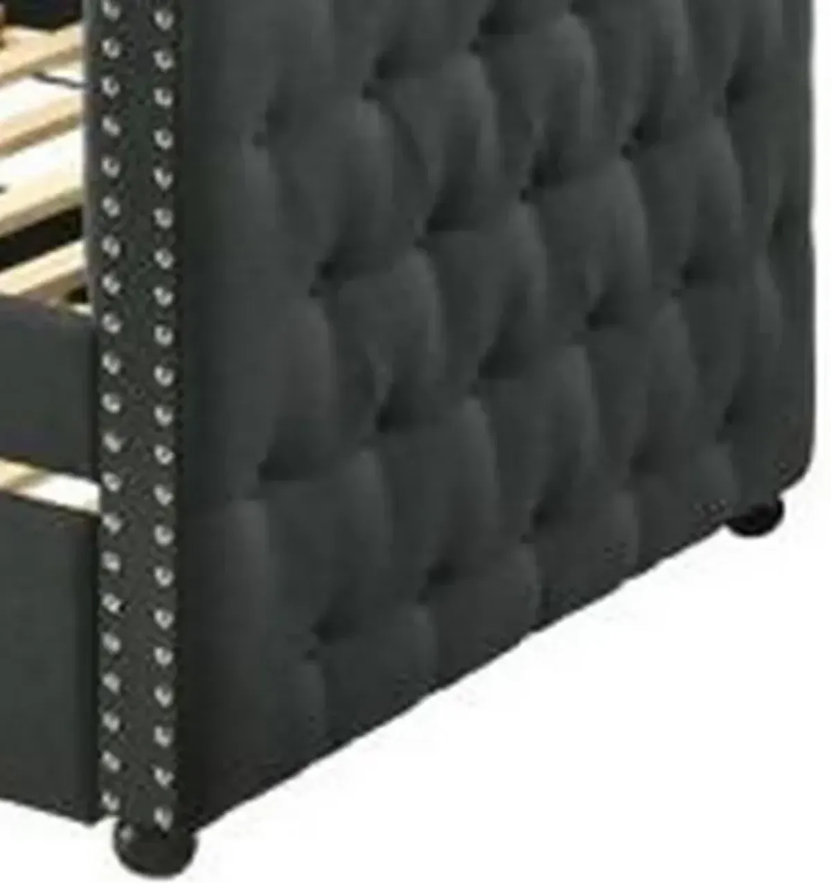 Twin Daybed with Chesterfield Style and Trundle, Gray - Benzara