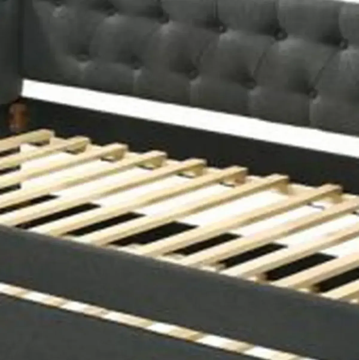 Twin Daybed with Chesterfield Style and Trundle, Gray - Benzara