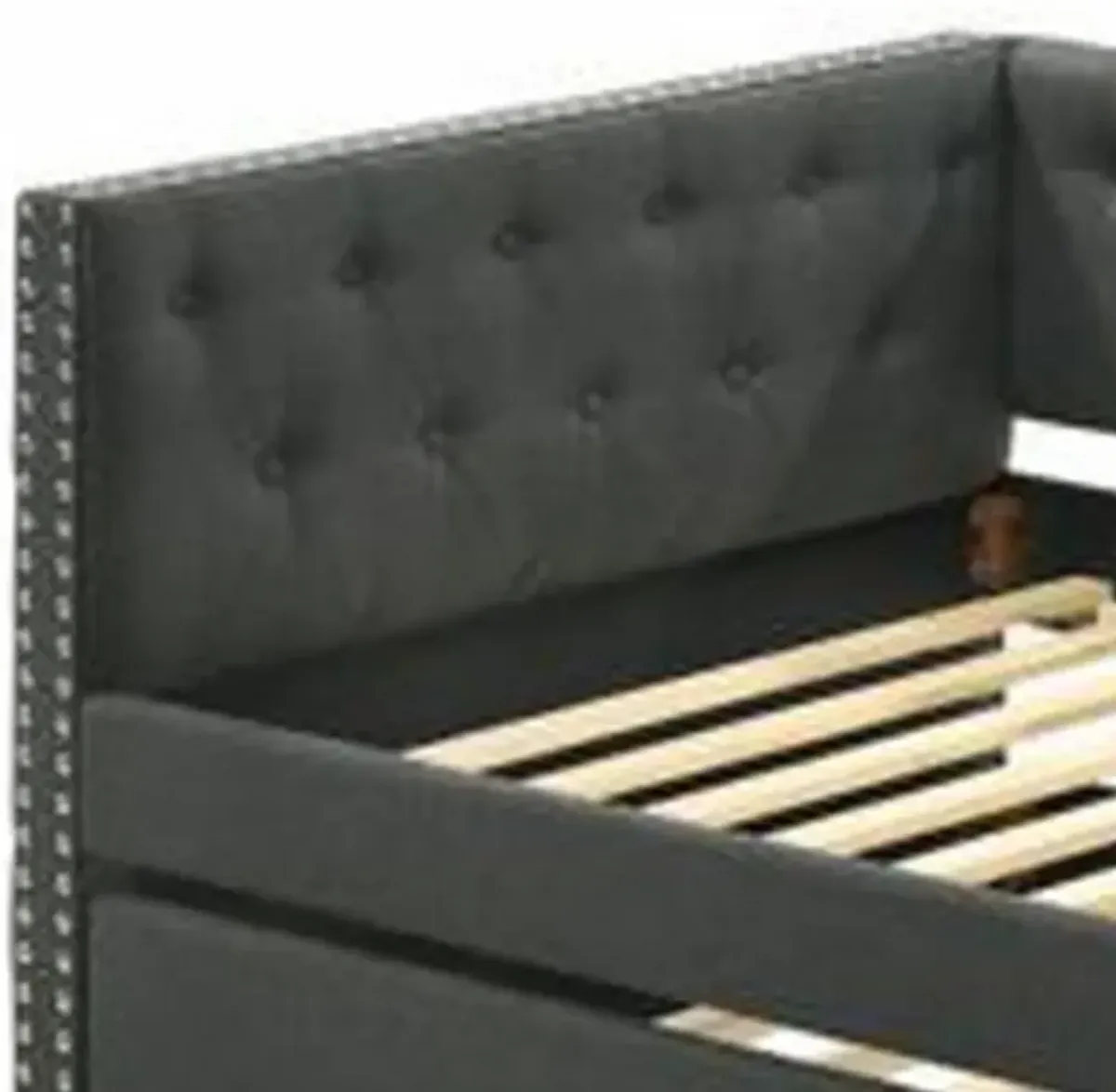 Twin Daybed with Chesterfield Style and Trundle, Gray - Benzara