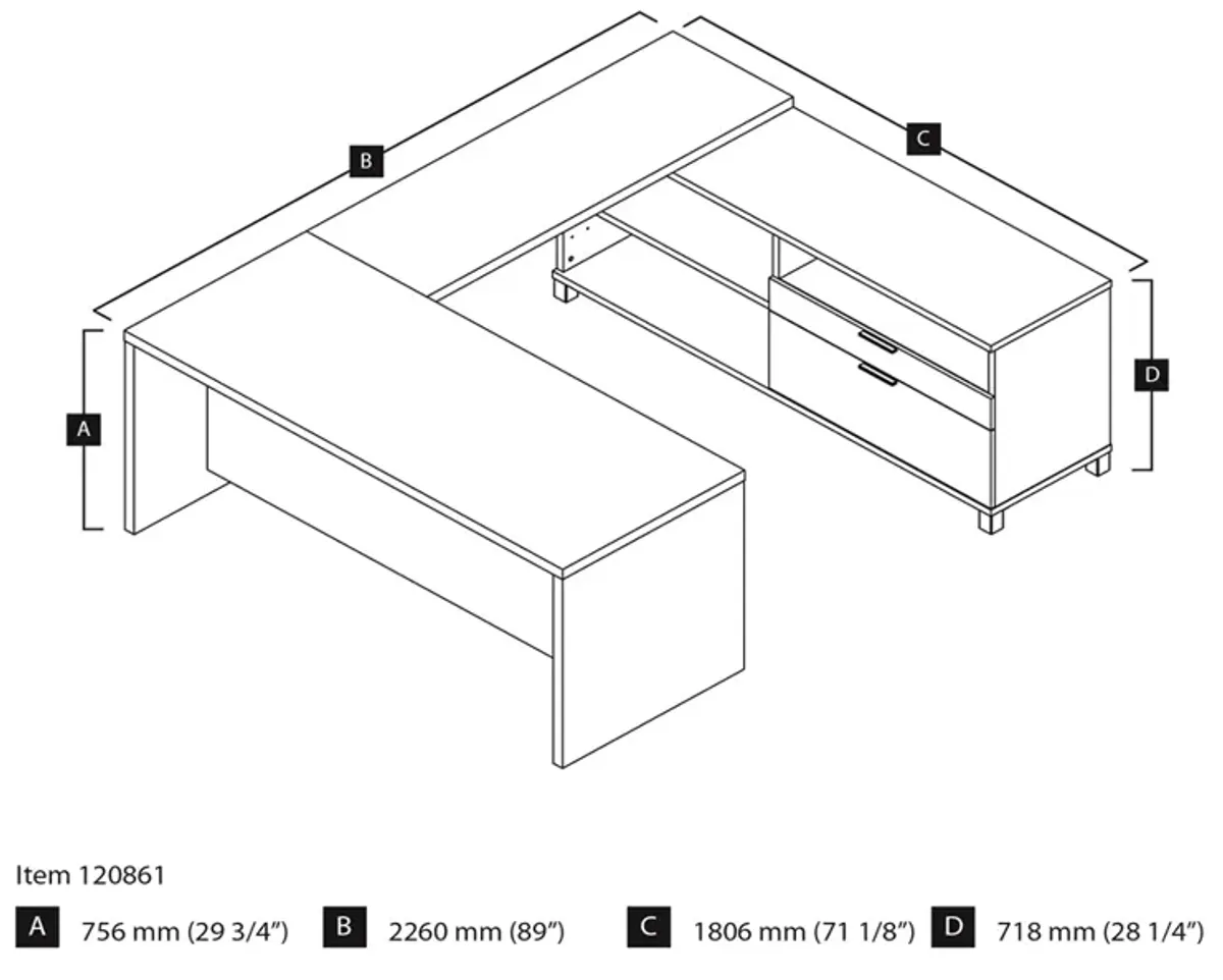 Bestar Pro-Linea U-Desk in Bark Gray