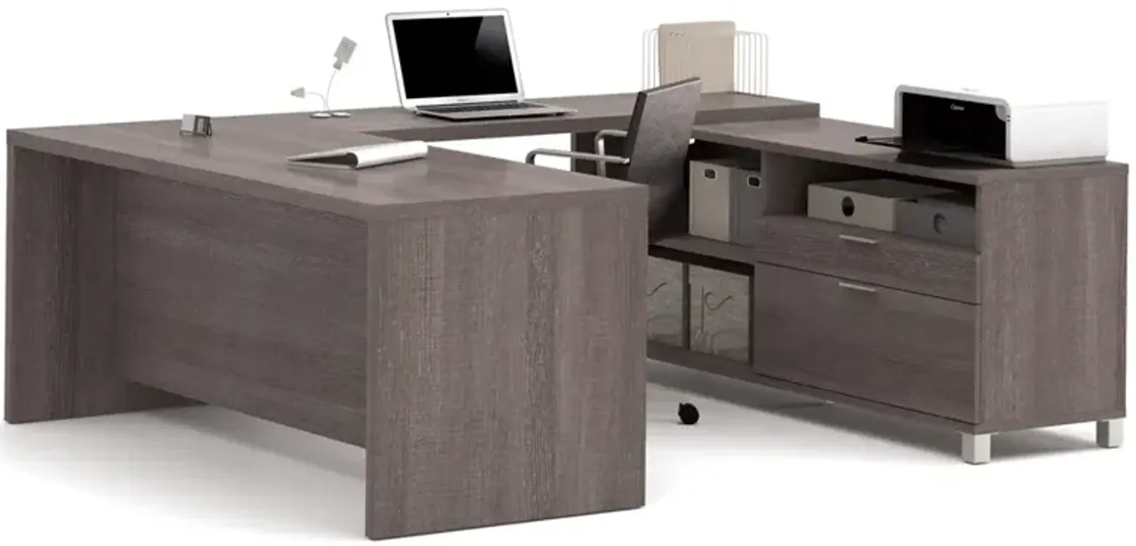 Bestar Pro-Linea U-Desk in Bark Gray