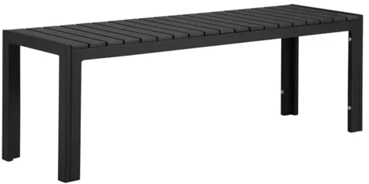 Theo 53 Inch Outdoor Bench, Black Aluminum Frame, Plank Style Seat Surface-Benzara