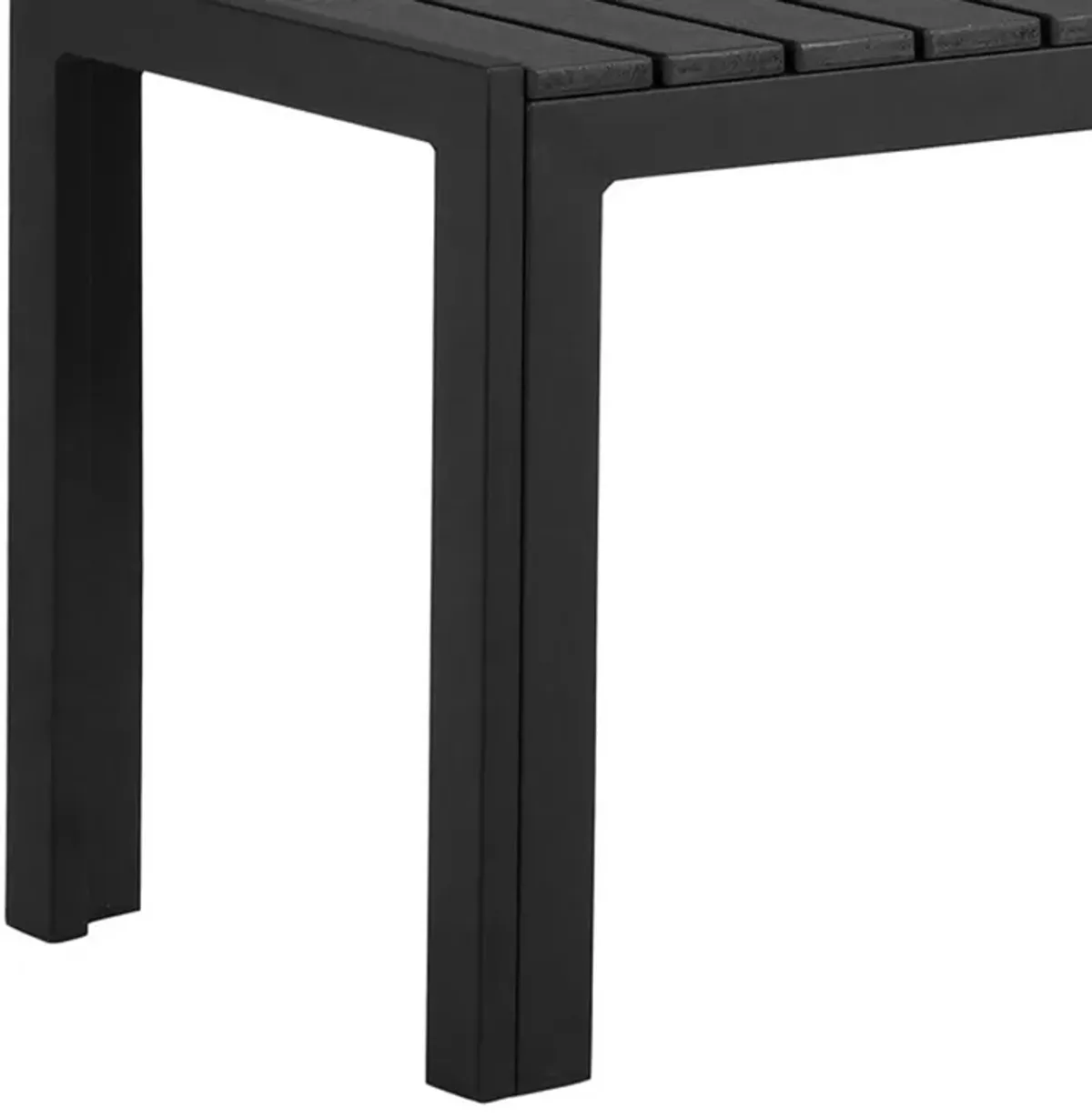 Theo 53 Inch Outdoor Bench, Black Aluminum Frame, Plank Style Seat Surface-Benzara