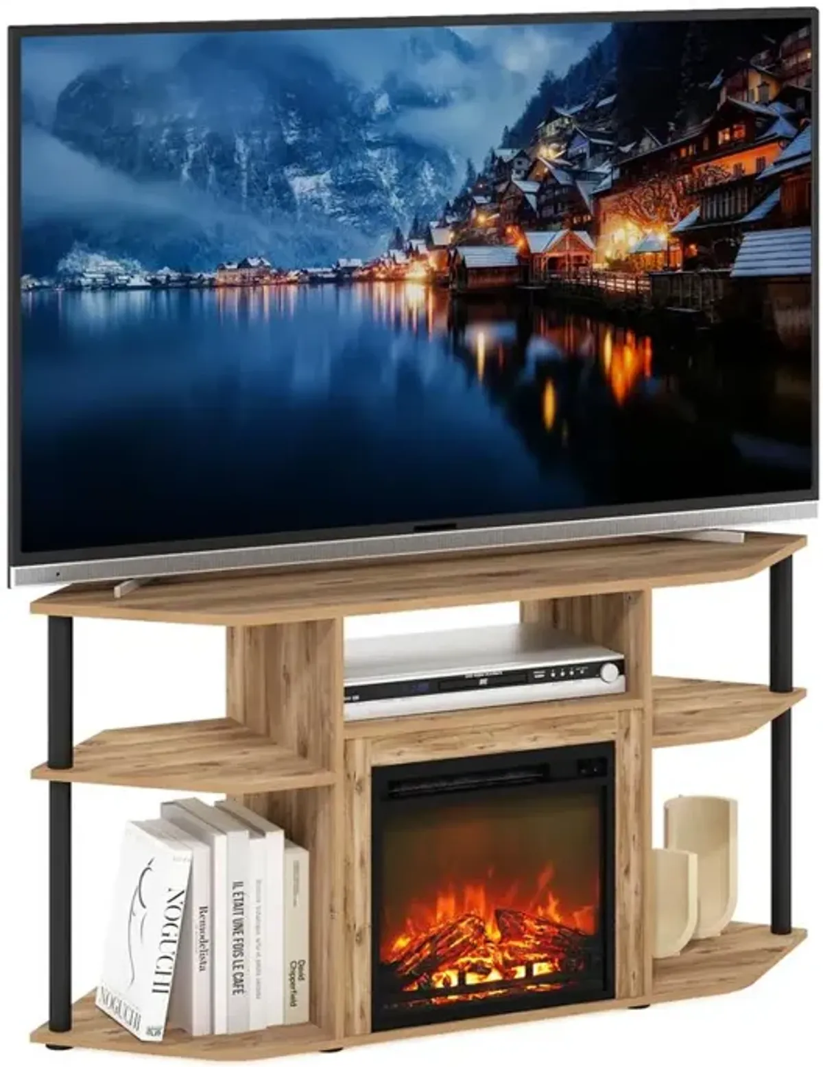 Open Storage Corner Fireplace TV Entertainment Center for TV up to 55 Inch