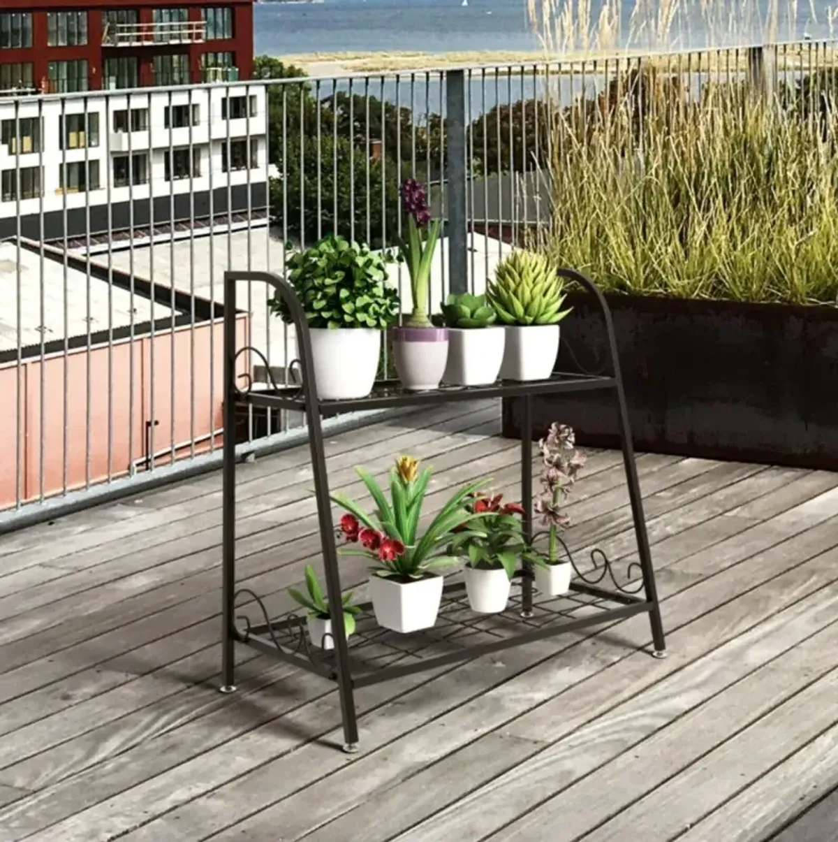 Hivvago 2-tier Patio Metal Plant Stand