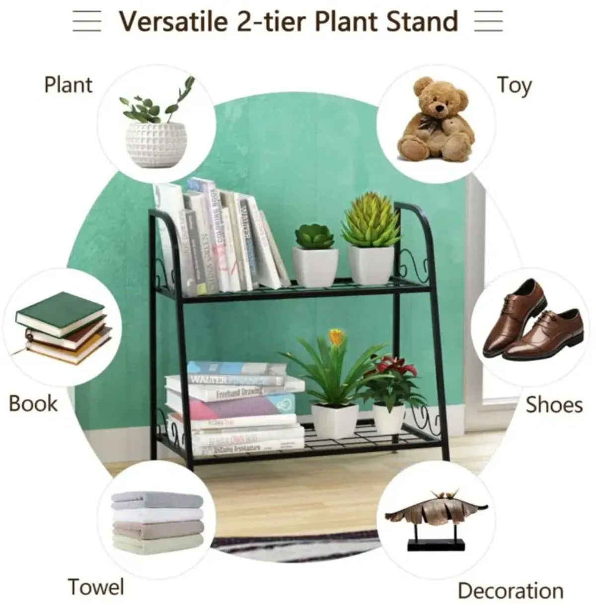 Hivvago 2-tier Patio Metal Plant Stand