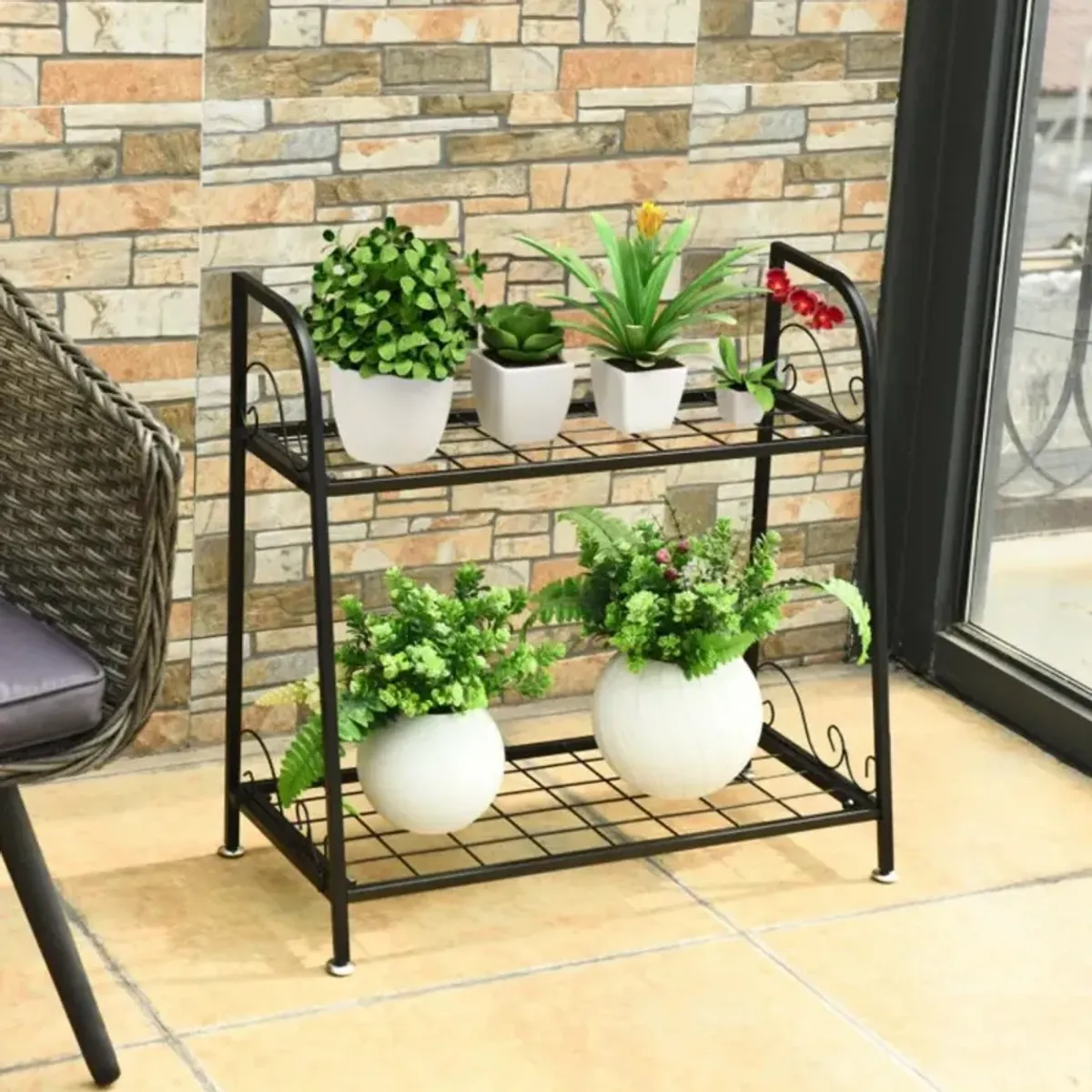 Hivvago 2-tier Patio Metal Plant Stand