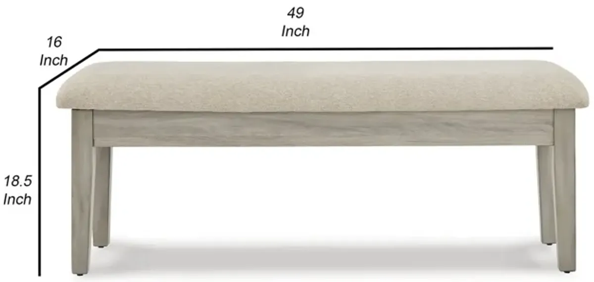 49 Inch Storage Bench, Tapered Block Legs, Beige Textured Fabric Seat-Benzara