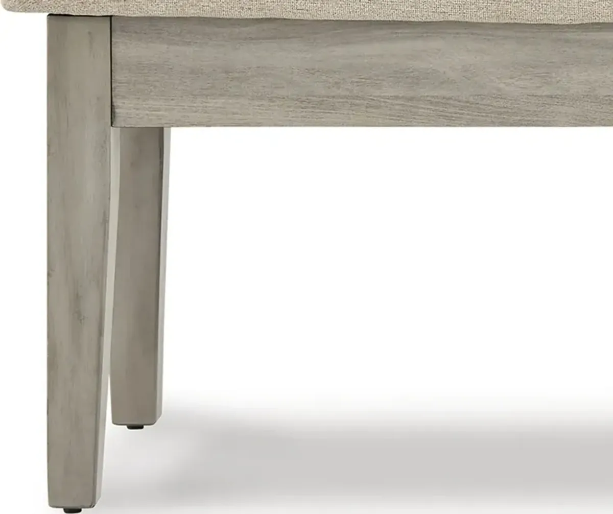 49 Inch Storage Bench, Tapered Block Legs, Beige Textured Fabric Seat-Benzara