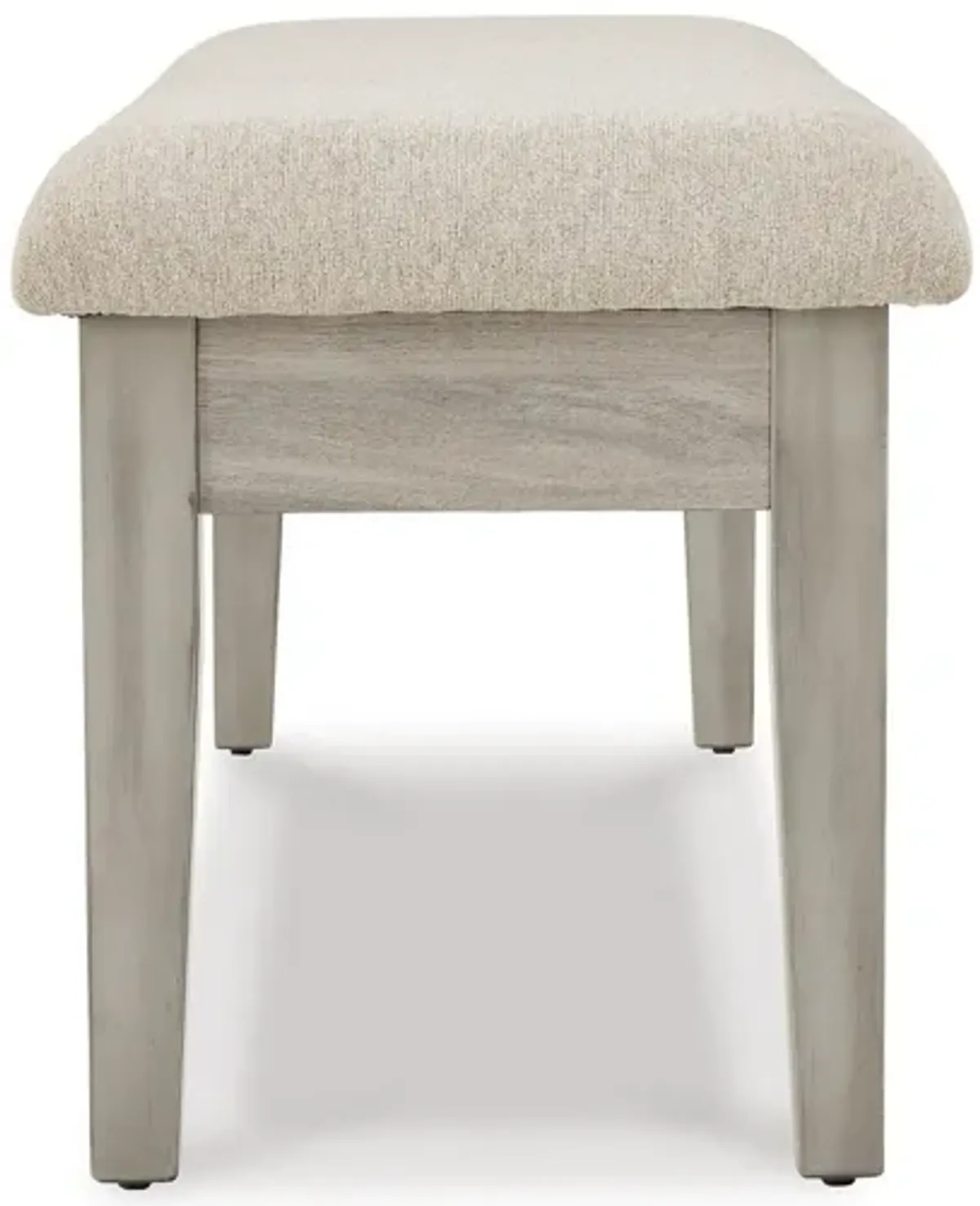 49 Inch Storage Bench, Tapered Block Legs, Beige Textured Fabric Seat-Benzara