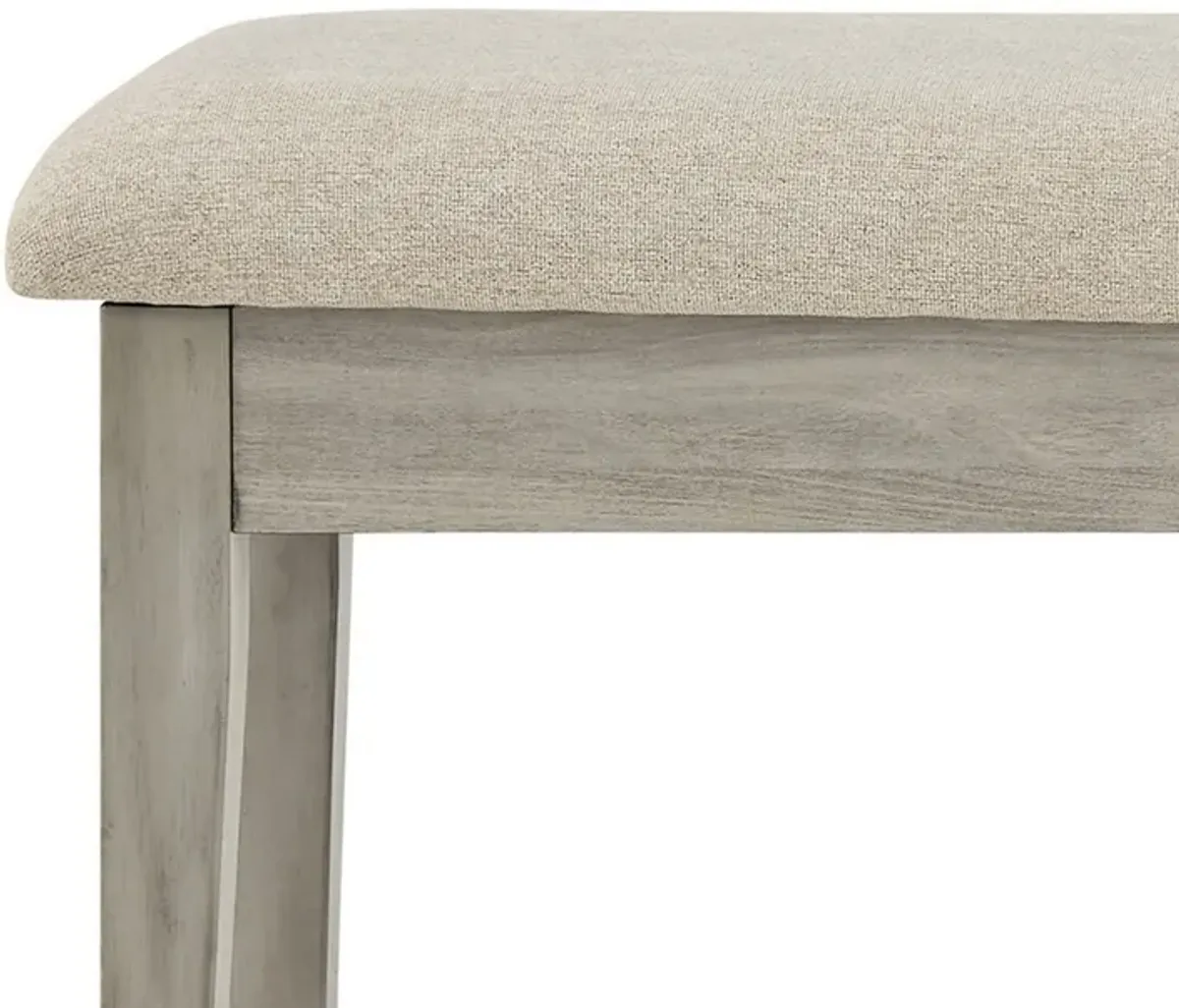 49 Inch Storage Bench, Tapered Block Legs, Beige Textured Fabric Seat-Benzara