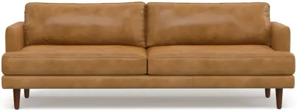Livingston 90 inch Wide Mid-Century Modern Sofa in Sienna Top Grain Genuine Leather