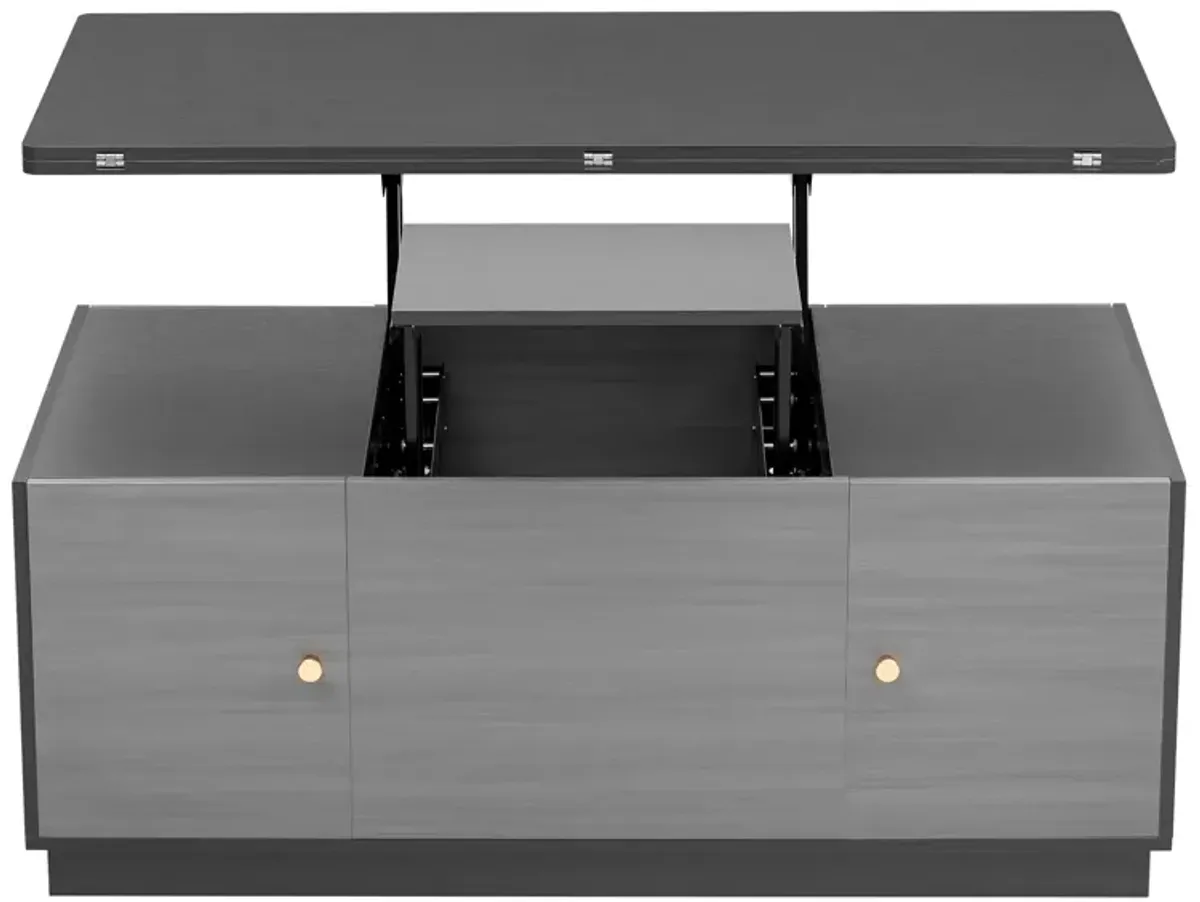 Modern Gray Multi-functional Rectangle Lift-top Coffee Table Extendable with Storage