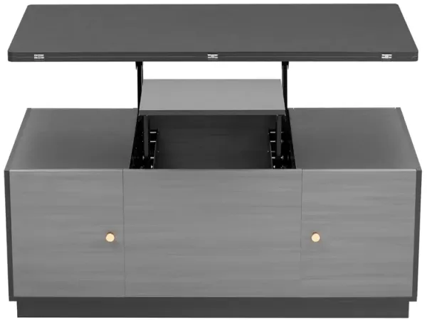Modern Gray Multi-functional Rectangle Lift-top Coffee Table Extendable with Storage