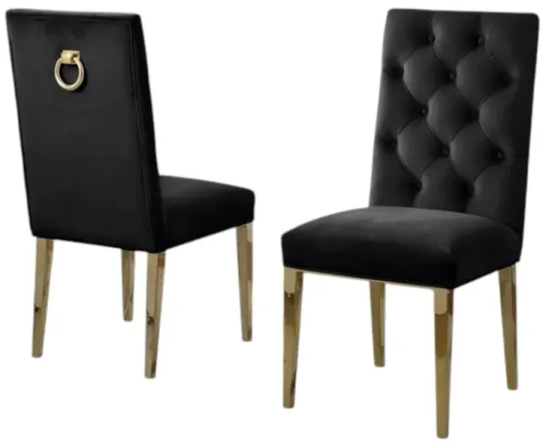 Black Velvet Tufted Side Chair Set of 2