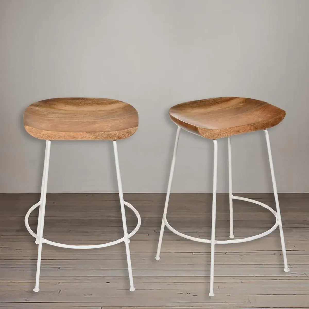 Carolina Living Diya 24.5 Counter Stool - Set of 2 - Natural Seat - White Base