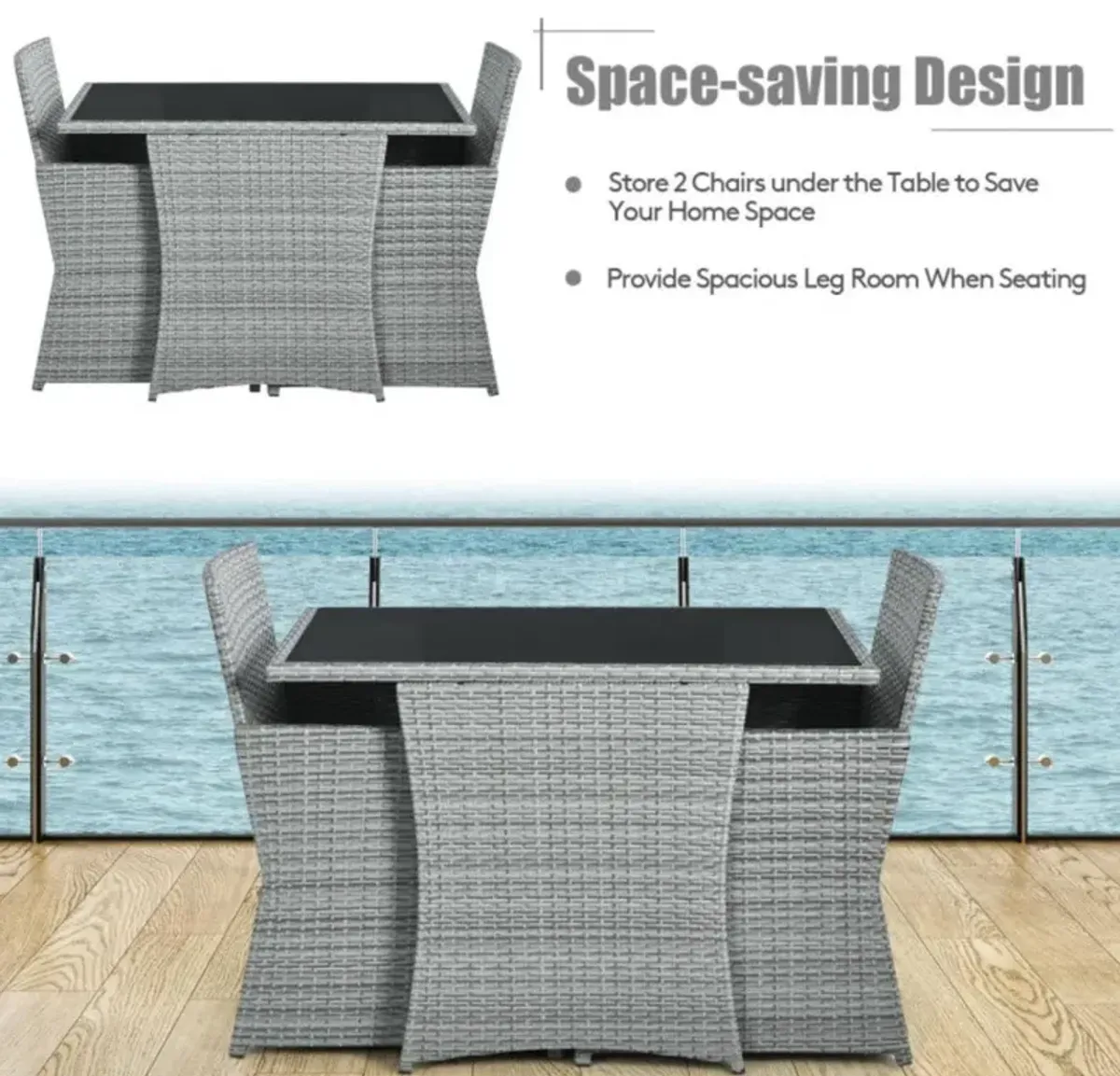 Hivvago 3 Pieces Patio Rattan Furniture Set with Cushioned Armrest Sofa