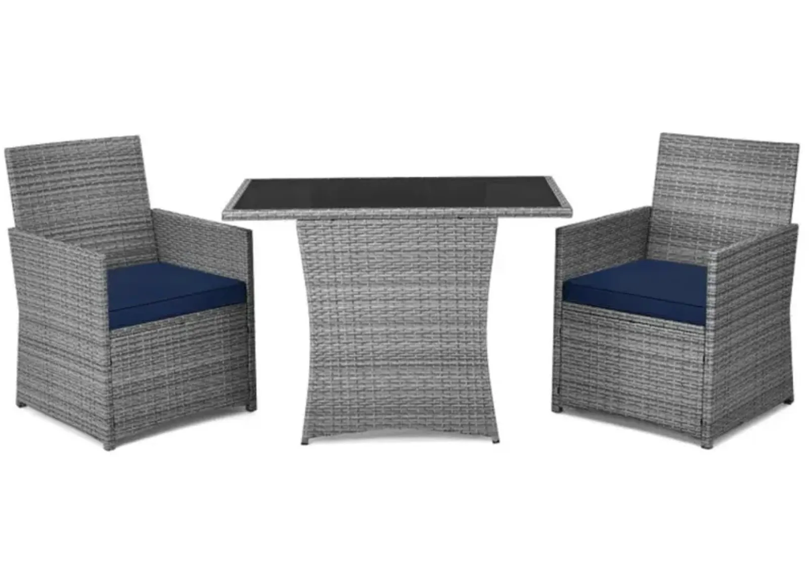 Hivvago 3 Pieces Patio Rattan Furniture Set with Cushioned Armrest Sofa