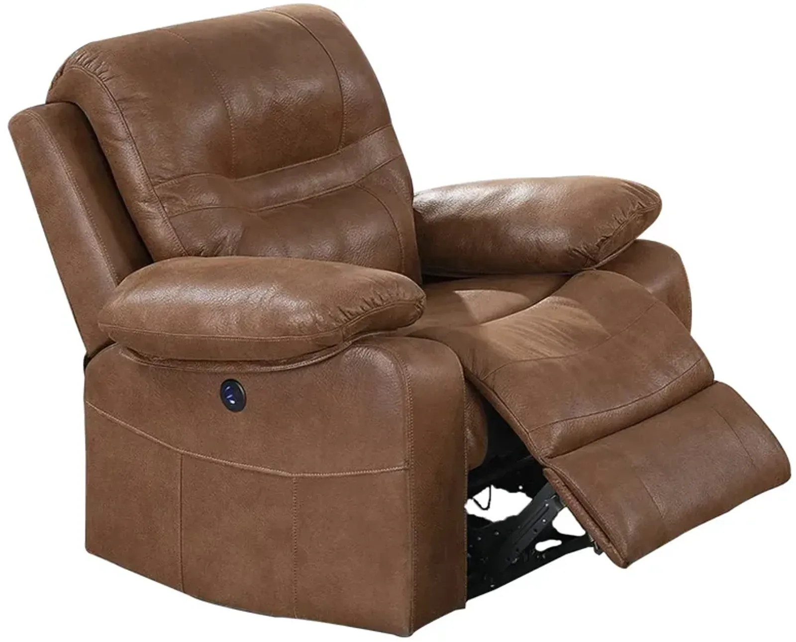 41 Inch leatherette Reclining Chair with USB Port, Brown - Benzara