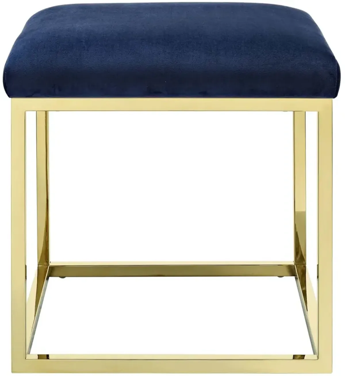 Modway Anticipate Velvet Upholstered Modern Ottoman With Stainless Steel Frame in Gold Navy