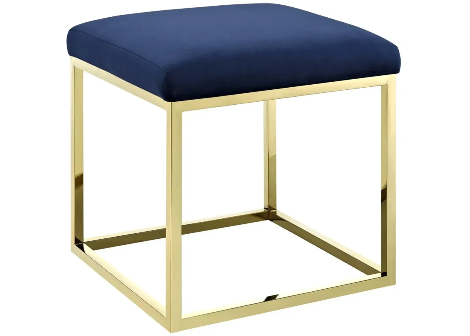 Modway Anticipate Velvet Upholstered Modern Ottoman With Stainless Steel Frame in Gold Navy