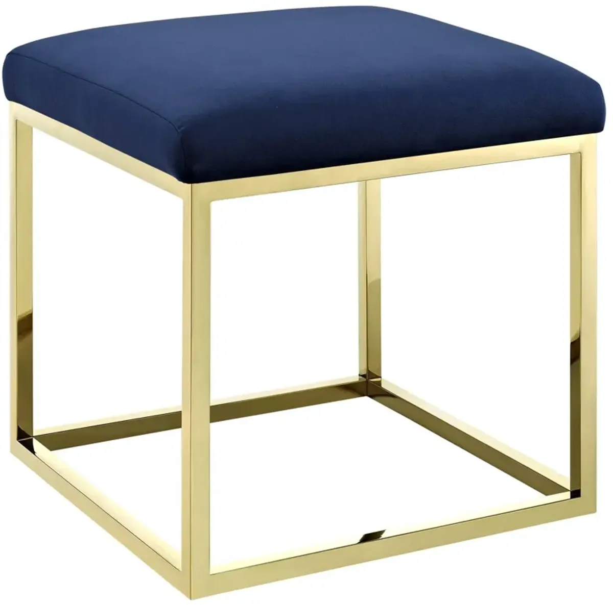 Modway Anticipate Velvet Upholstered Modern Ottoman With Stainless Steel Frame in Gold Navy