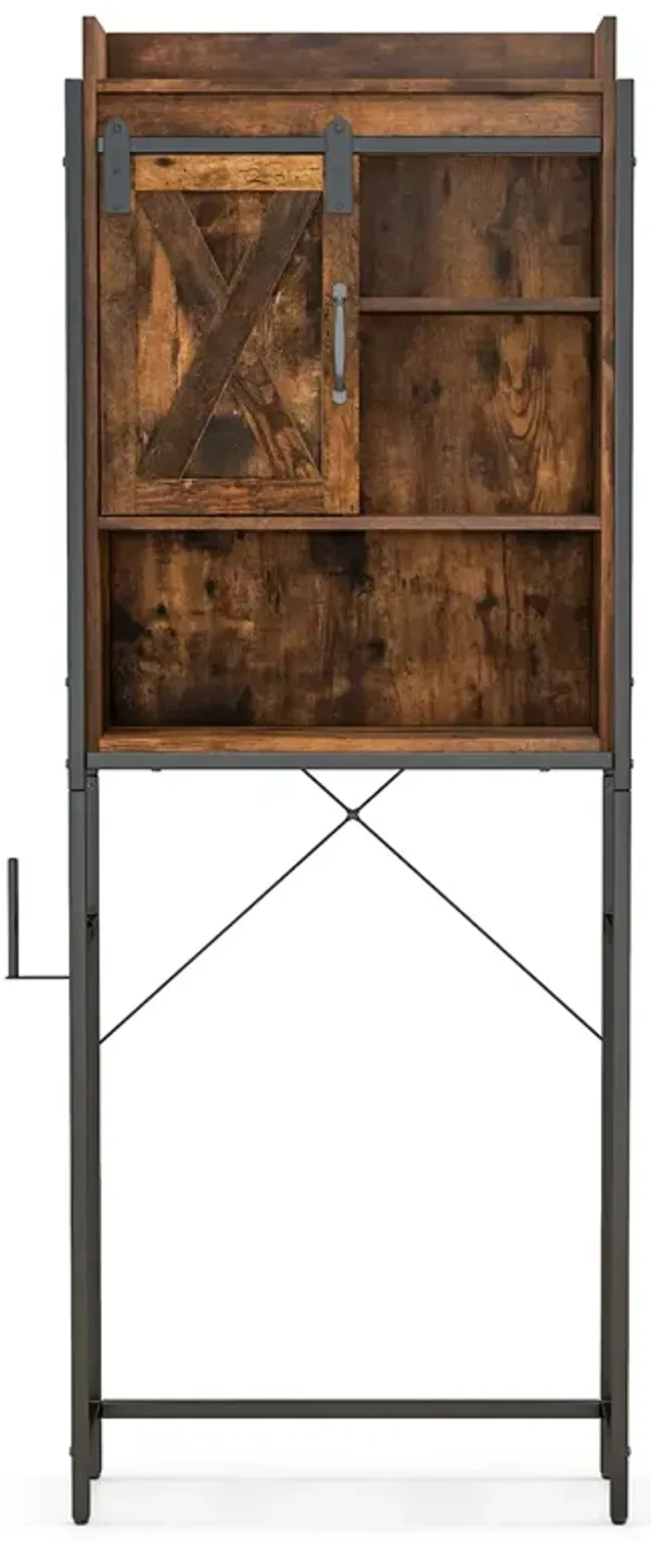 4-Tier Multifunctional Toilet Sorage Cabinet with Adjustable Shelf and Sliding Barn Door