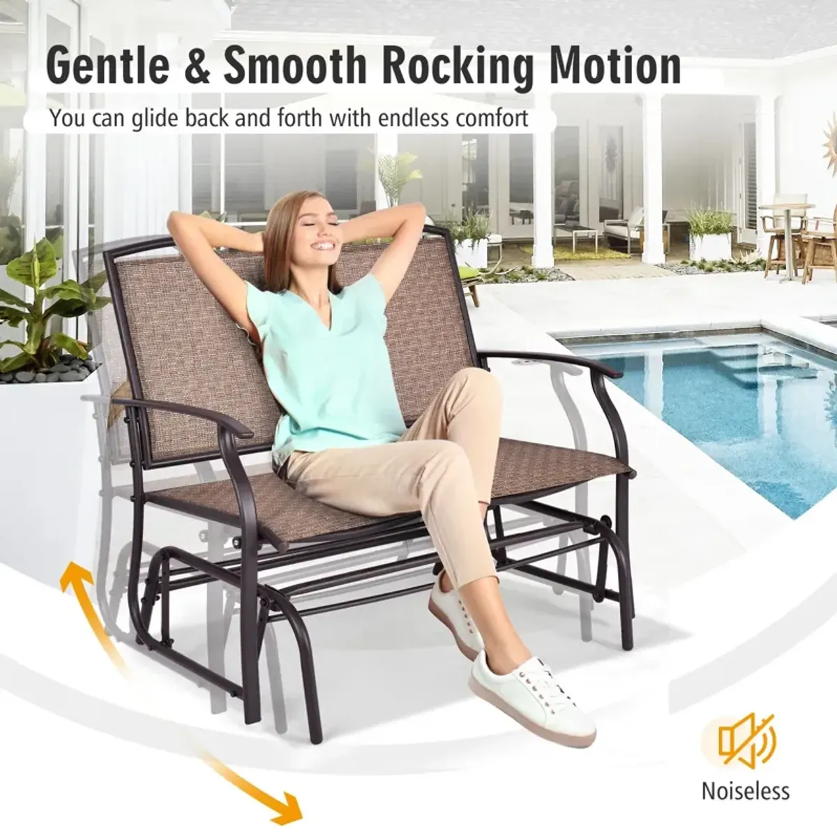 Iron Patio Rocking Chair for Outdoor Backyard and Lawn