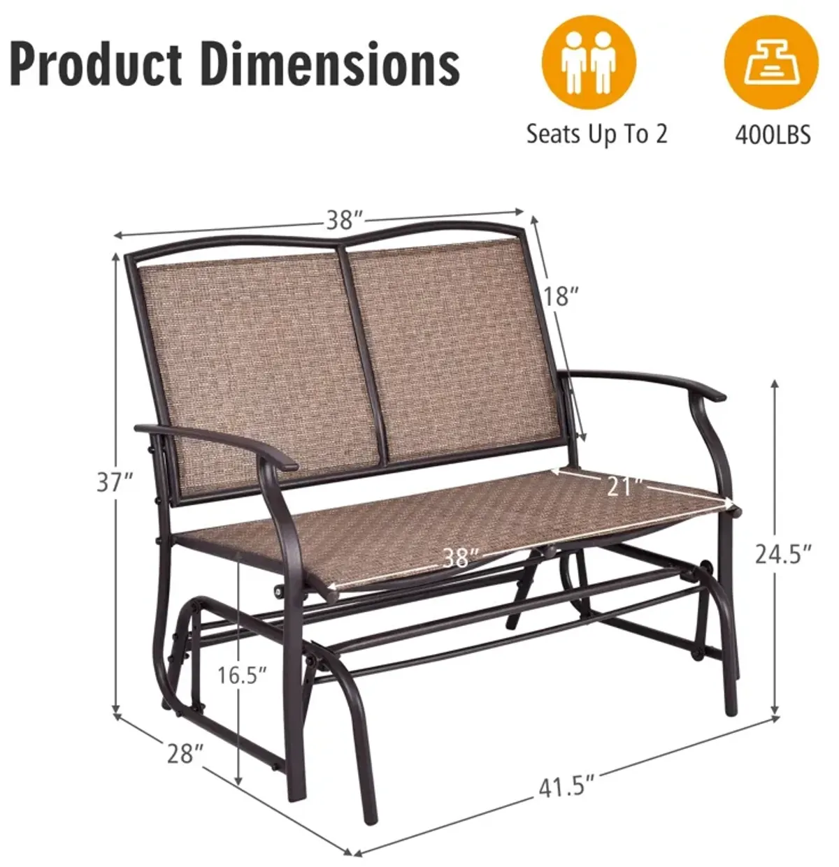 Iron Patio Rocking Chair for Outdoor Backyard and Lawn